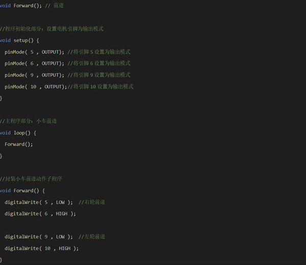 自适应四轮底盘的前进功能的代码图