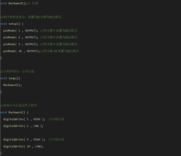 自适应四轮底盘的后退功能的代码图